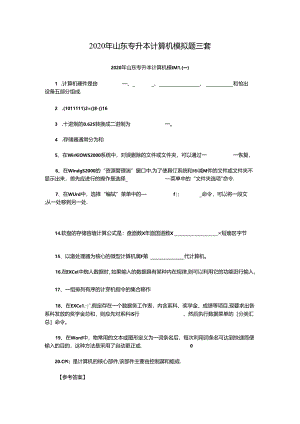 2020年山东专升本计算机模拟题三套.docx