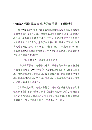 2024年某公司基层党支部书记素质提升工程计划.docx