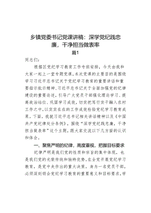 乡镇党委书记党课讲稿：深学党纪践忠廉干净担当做表率.docx