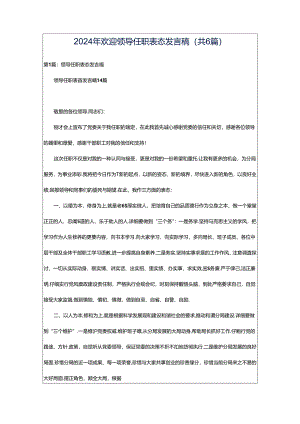 2024年欢迎领导任职表态发言稿（共6篇）.docx