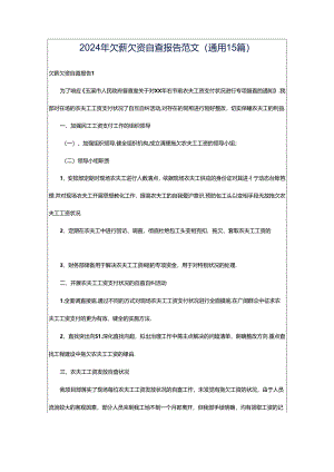 2024年欠薪欠资自查报告范文（通用15篇）.docx