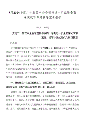 7篇2024年度二十届三中全会精神进一步推进全面深化改革专题辅导党课报告.docx