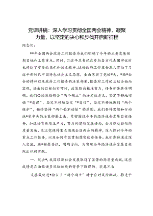 党课：深入学习贯彻两会精神凝聚力量以坚定的决心和步伐开启新征程.docx