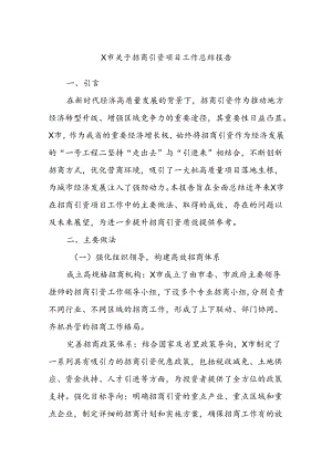 X市关于招商引资项目工作总结报告.docx