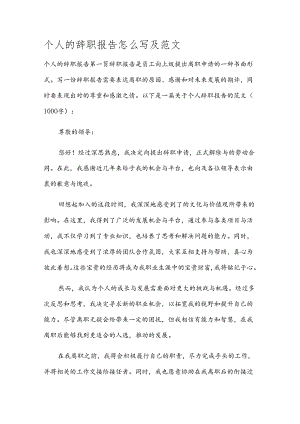 个人的辞职报告怎么写及范文.docx