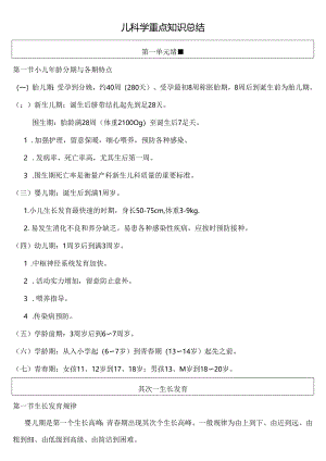 儿科学重点总结最新版.docx