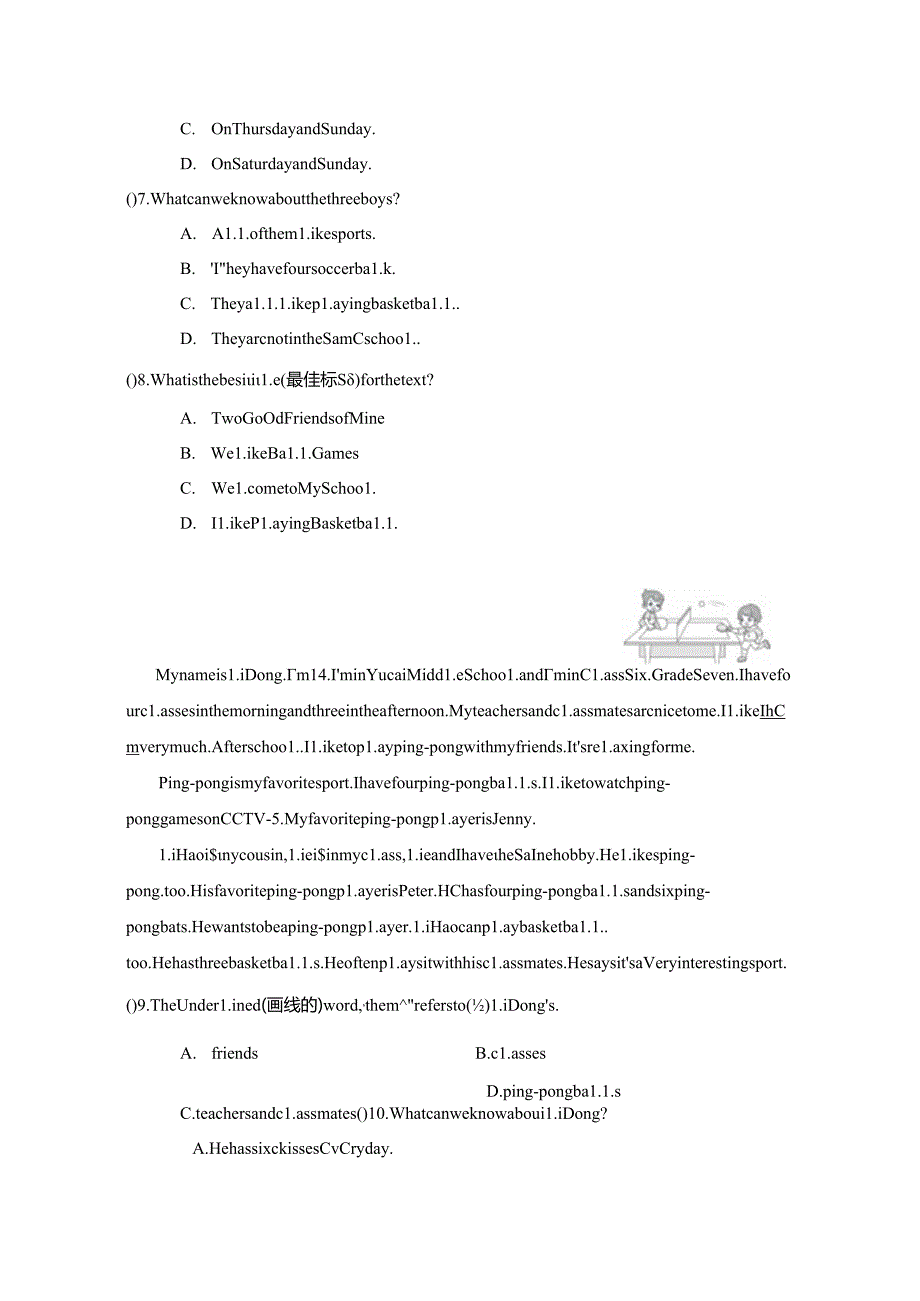 Starter Welcome to junior high!学情评估卷(含答案).docx_第3页