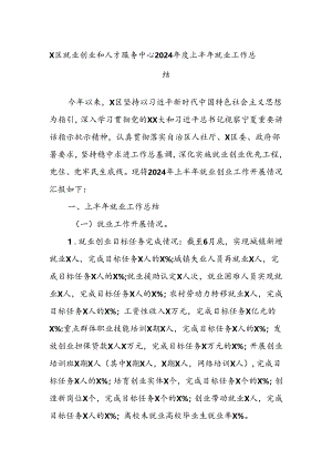 X区就业创业和人才服务中心2024年度上半年就业工作总结.docx