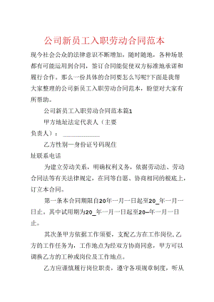 公司新员工入职劳动合同范本.docx