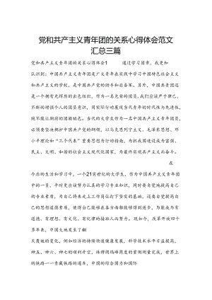党和共产主义青年团的关系心得体会范文汇总三篇.docx