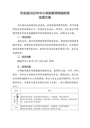 东安县2022年中小学新教师网络研修实施方案.docx