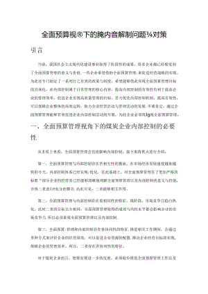 全面预算视角下的煤企内部控制问题与对策.docx