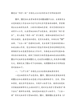 XX党委“两学一做”专题民主生活会领导班子对照检查材料.docx