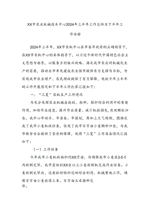 XX市农业机械技术中心2024年上半年工作总结及下半年工作安排.docx