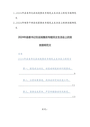 两篇：2024年领导干部在巡察整改专题民主生活会上的讲话提纲范文.docx
