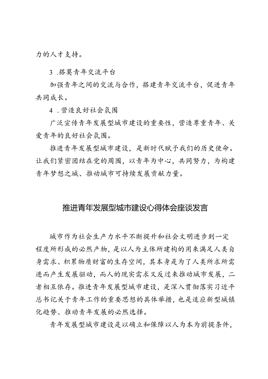2024年推进青年发展型城市建设心得体会座谈发言.docx_第3页