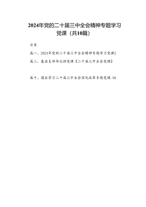（10篇）2024年党的二十届三中全会精神专题学习党课精选.docx