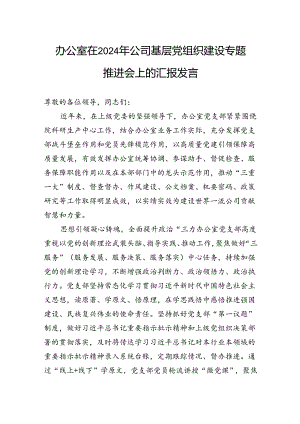 办公室在2024年公司基层党组织建设专题推进会上的汇报发言.docx