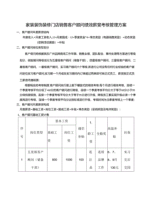 家装装饰装修门店销售客户顾问绩效薪资考核管理方案.docx