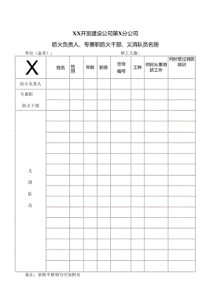 XX开发建设公司第X分公司防火负责人、专兼职防火干部、义消队员名册（2024年）.docx