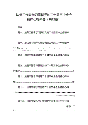 法务工作者学习贯彻党的二十届三中全会精神心得体会12篇（精选）.docx
