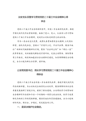 治安支队民警学习贯彻党的二十届三中全会精神心得体会（共8篇）.docx