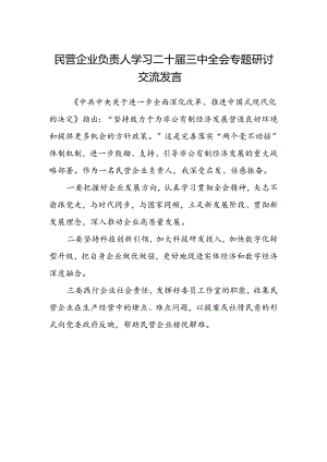 民营企业负责人学习二十届三中全会专题研讨交流发言.docx