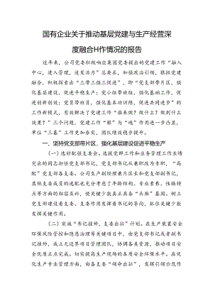 国有企业关于推动基层党建与生产经营深度融合工作情况的报告.docx
