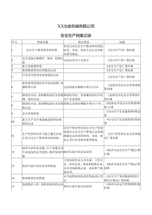 XX冶金机械有限公司安全生产档案记录（2024年）.docx