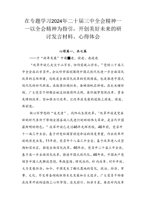 在专题学习2024年二十届三中全会精神——以全会精神为指引开创美好未来的研讨发言材料、心得体会.docx