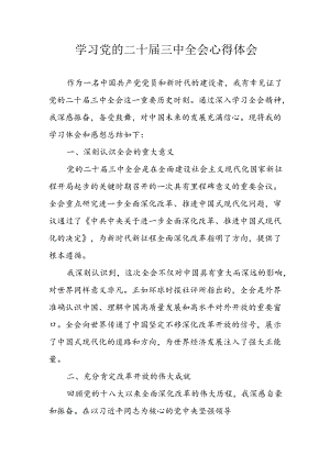 2024年学习学习党的二十届三中全会个人心得体会.docx