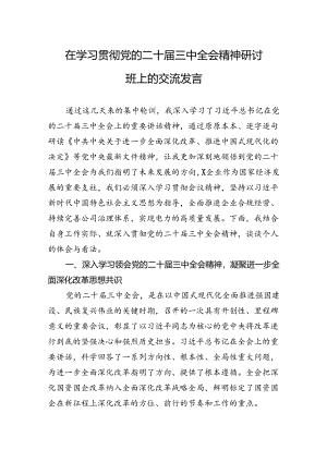 在学习贯彻党的二十届三中全会精神研讨班上的交流发言.docx
