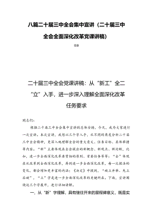 八篇二十届三中全会集中宣讲(二十届三中全会全面深化改革党课讲稿).docx