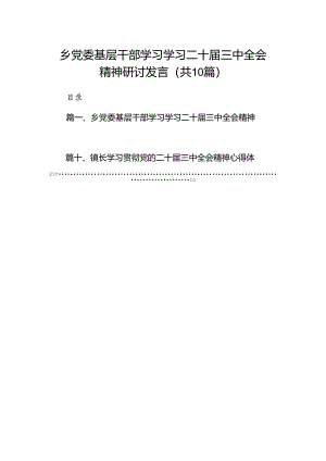 （10篇）乡党委基层干部学习学习二十届三中全会精神研讨发言（最新版）.docx