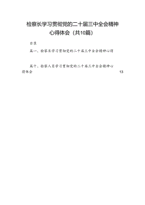 （10篇）检察长学习贯彻党的二十届三中全会精神心得体会模板.docx