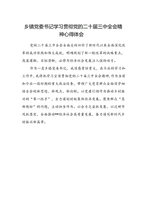 乡镇党委书记学习贯彻党的二十届三中全会精神心得体会.docx