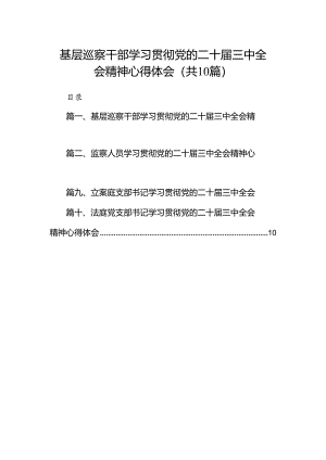 （10篇）基层巡察干部学习贯彻党的二十届三中全会精神心得体会专题资料.docx