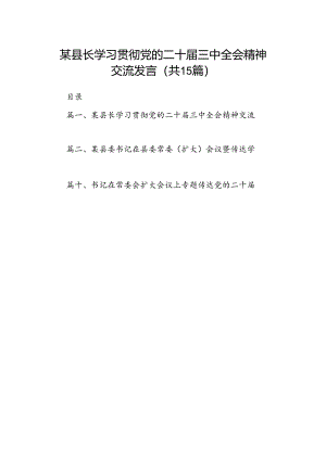 （15篇）某县长学习贯彻党的二十届三中全会精神交流发言范文.docx