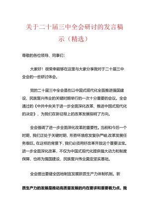 关于二十届三中全会研讨的发言稿示（精选）.docx