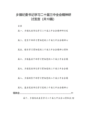 （10篇）乡镇纪委书记学习二十届三中全会精神研讨发言（精选）.docx