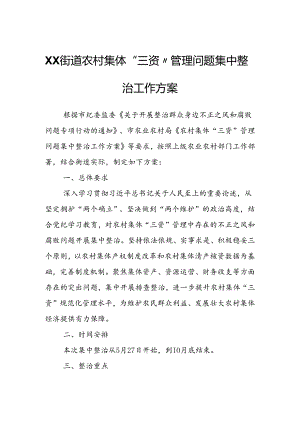 XX街道农村集体“三资”管理问题集中整治工作方案.docx