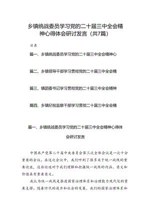 乡镇统战委员学习党的二十届三中全会精神心得体会研讨发言7篇（详细版）.docx