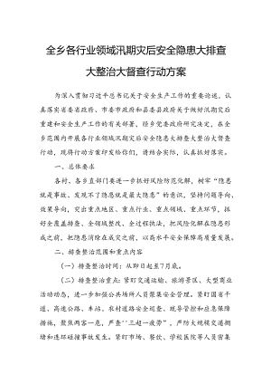 全乡各行业领域汛期灾后安全隐患大排查大整治大督查行动方案.docx