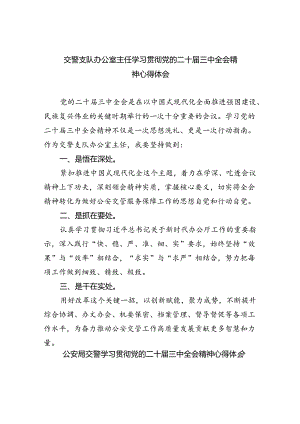 交警支队办公室主任学习贯彻党的二十届三中全会精神心得体会（共五篇）.docx