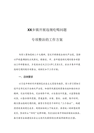 XX乡镇开展违规吃喝问题专项整治的工作方案.docx