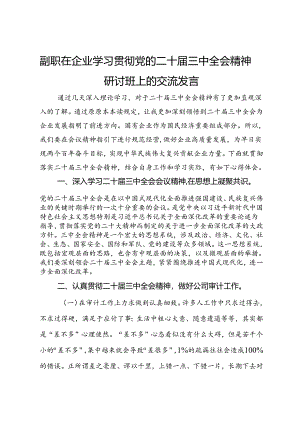副职在企业学习贯彻党的二十届三中全会精神研讨班上的交流发言.docx