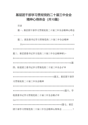 （10篇）基层团干部学习贯彻党的二十届三中全会精神心得体会集锦.docx