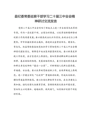 县纪委常委巡察干部学习二十届三中全会精神研讨交流发言.docx