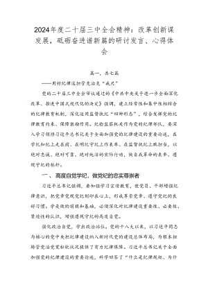2024年度二十届三中全会精神：改革创新谋发展砥砺奋进谱新篇的研讨发言、心得体会.docx