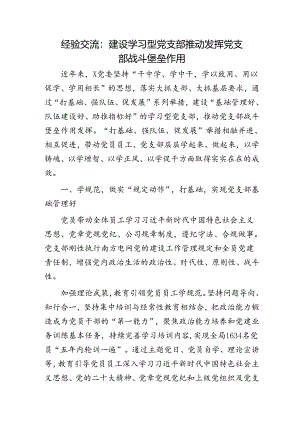 经验交流：建设学习型党支部 推动发挥党支部战斗堡垒作用.docx